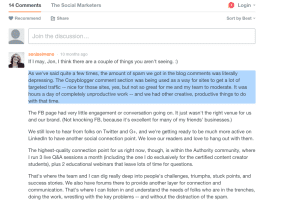 Copyblogger confirms spam is the reason for removing the comments from their blog.