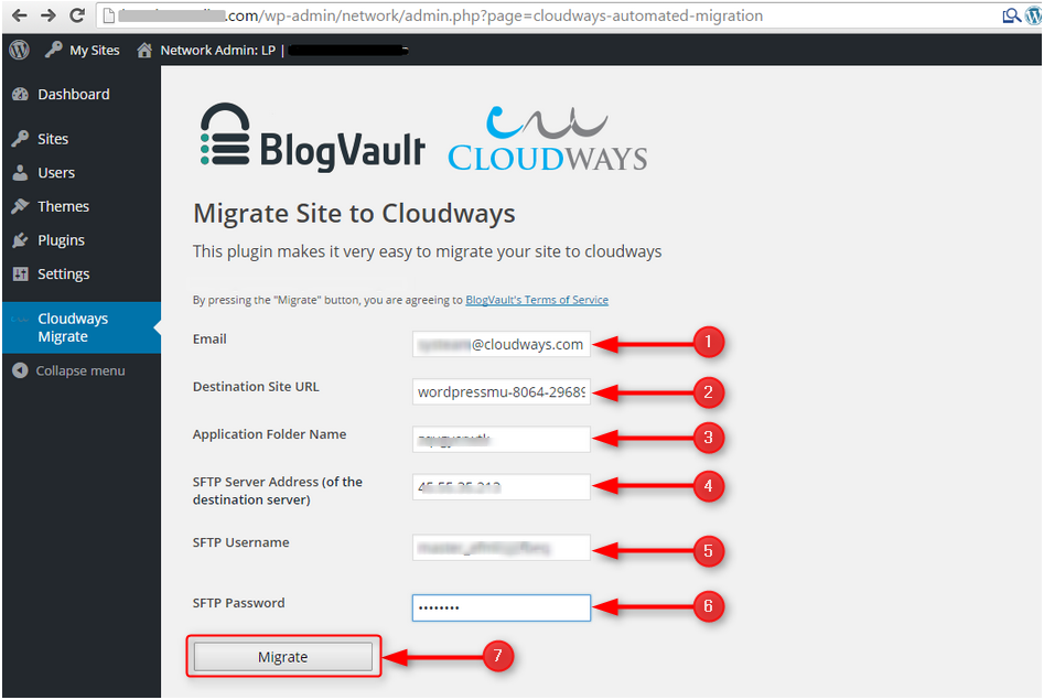 Enter all the required information and click on migrate... that's it!