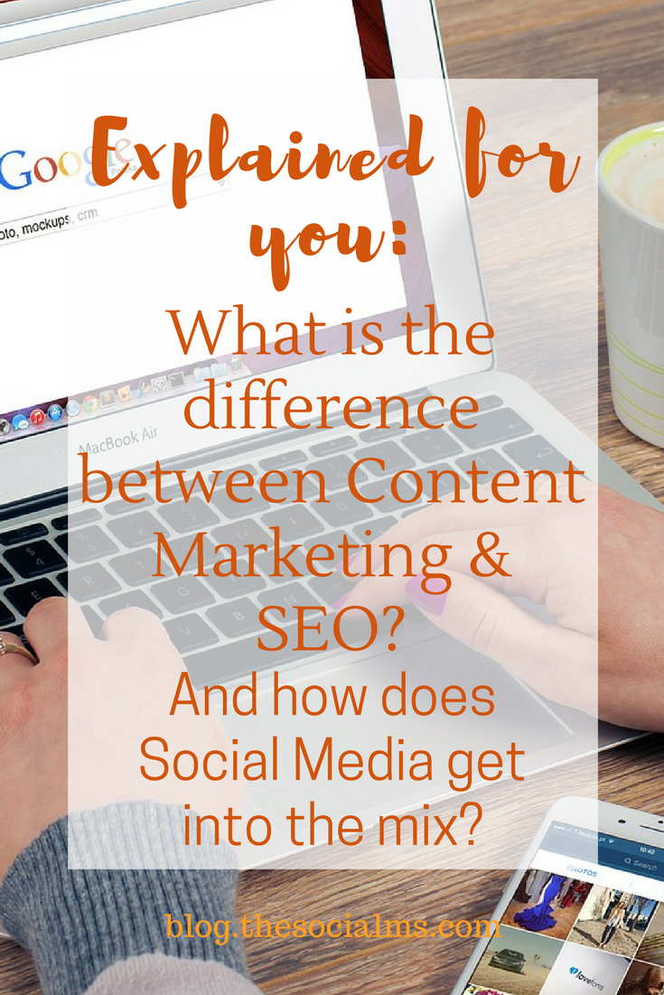 Social Media Marketing (SMM) is not Content Marketing and Content Marketing is not SEO. Here is where they are similar and what makes them different. What is the difference between content marketing and SEO? How does social media fit into content marketing? How does social media help seo and how important is social media for content marketing? seo and social media, 