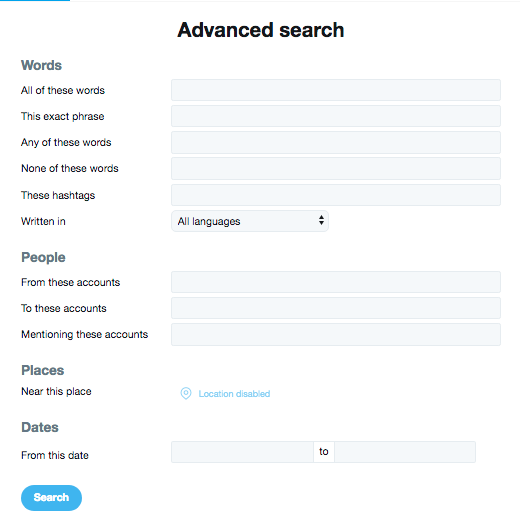 the Twitter advanced search form